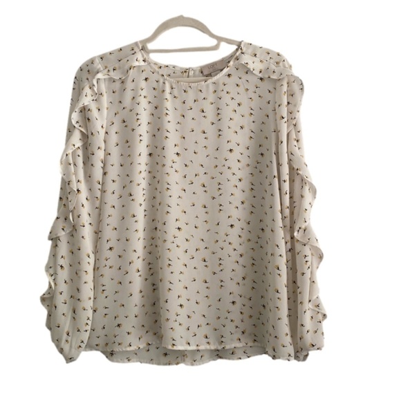 Loft outlet lightweight long sleeve floral print ruffle sleeve blouse size MP - Picture 1 of 9